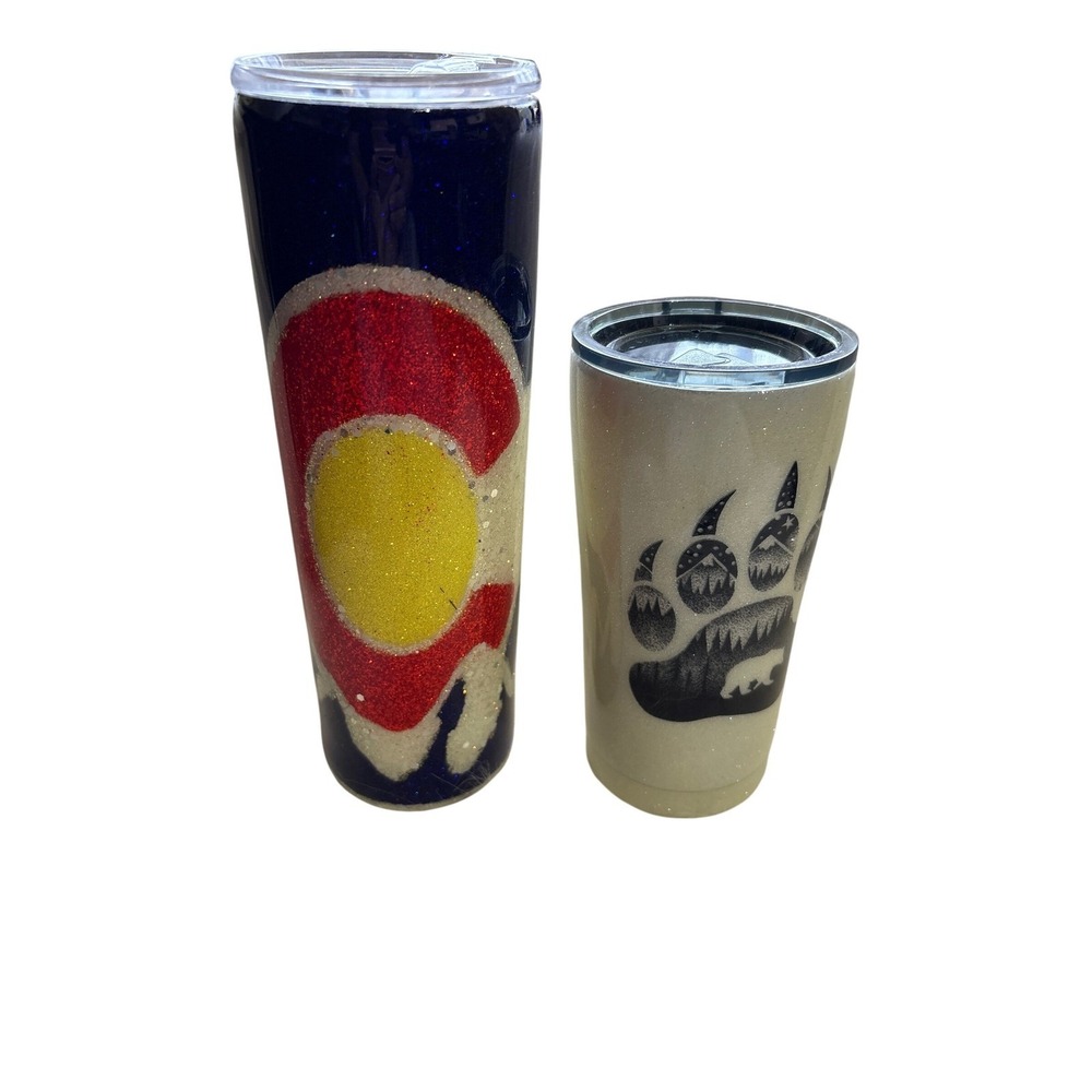 Colorado Flag Bear Paw Glitter Tumbler Set Insulated Travel Mug Cup